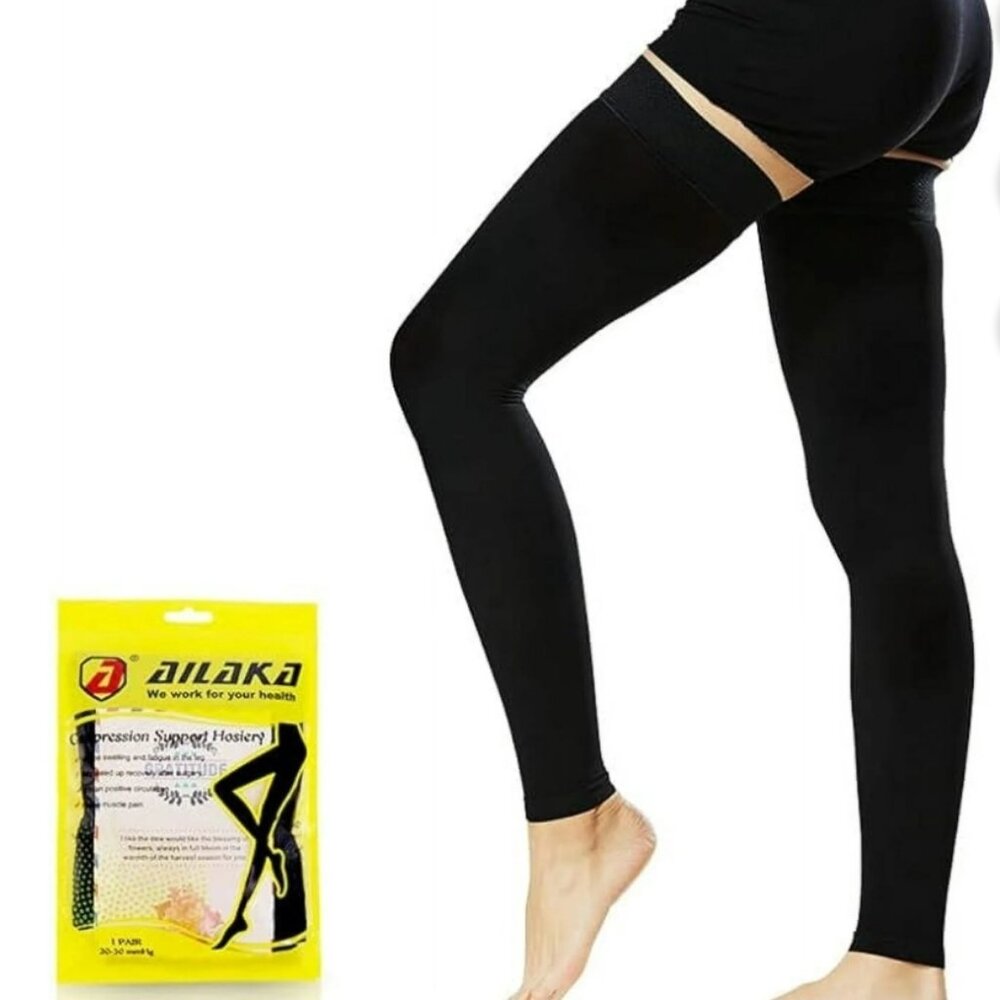 Ailaka Compression Support Hosiery 20-30 mmHg Open Toe Thigh high Black medium